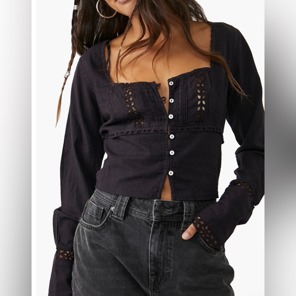 Free People JOI Eyelet Crop Blouse